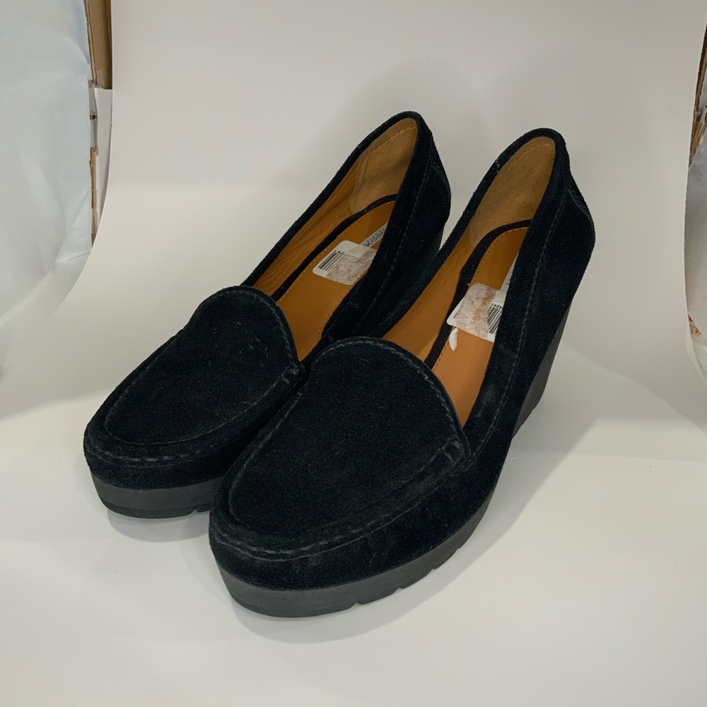 NEW GEOX Black Suede Women's Wedge Loafers